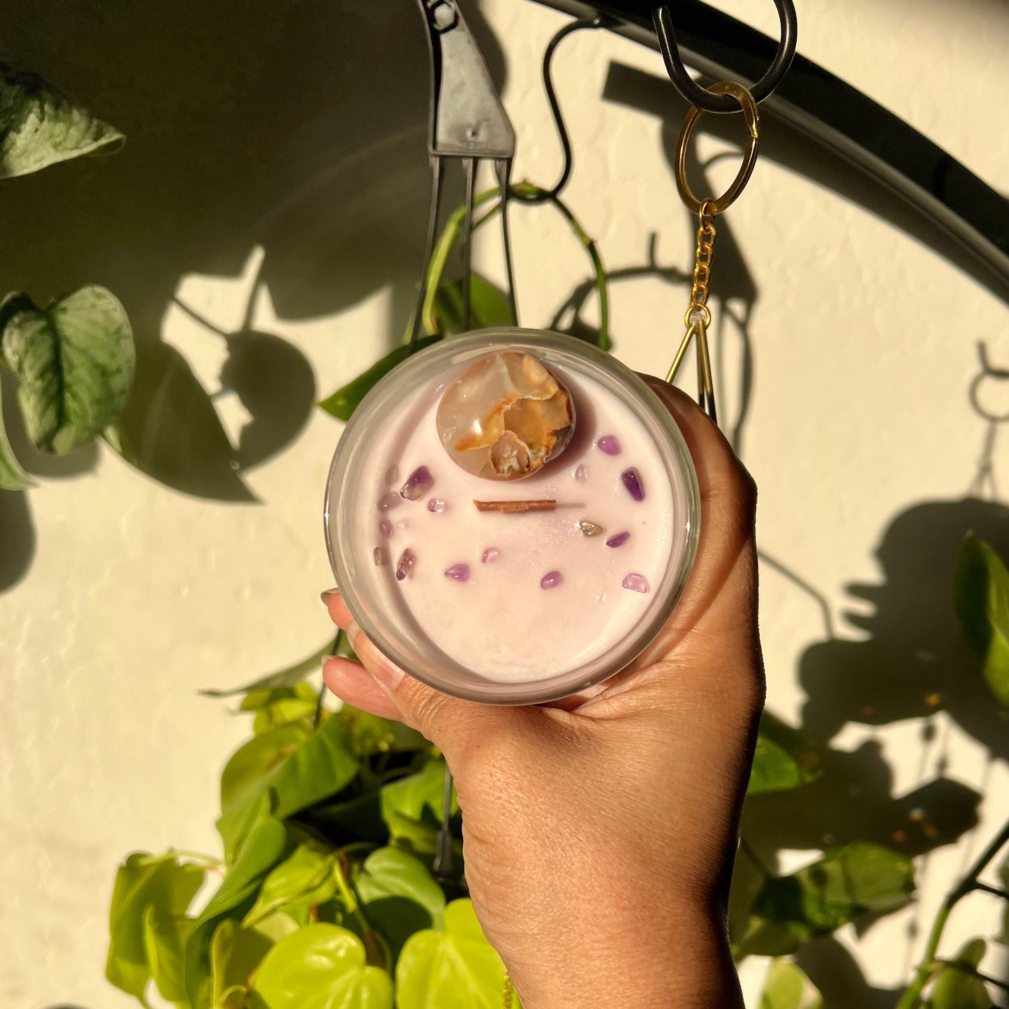 Flower Agate Crystal Candle