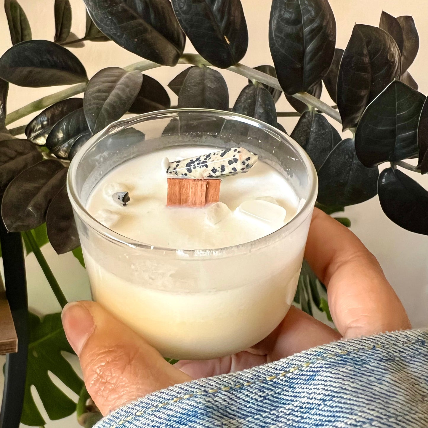 Dalmatian Jasper Crystal Candle