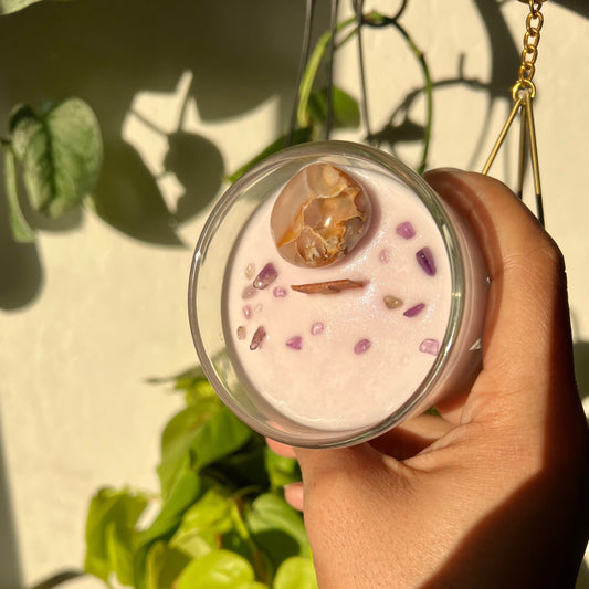 Flower Agate Crystal Candle